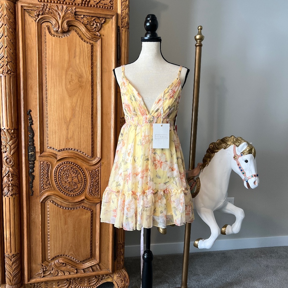 Mac Duggal 70240 [4] Spring Summer Yellow Floral Empire Waist Ruffled Mini Dress